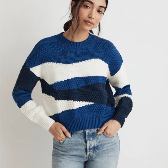 MADEWELL Intarsia Crewneck Sweater Blue and White size XS - Picture 4 of 15